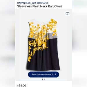Calvin Klein Yellow and Navy Pleat Neck Cami